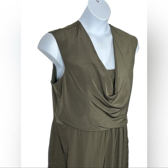 Adrianna Papell Olive Drape Neck Faux Wrap Sleeveless Midi Dress 16 - Picture 7 of 12
